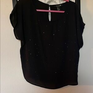 Forever 21 Black Embellished Boxy Short Sleeve Blouse